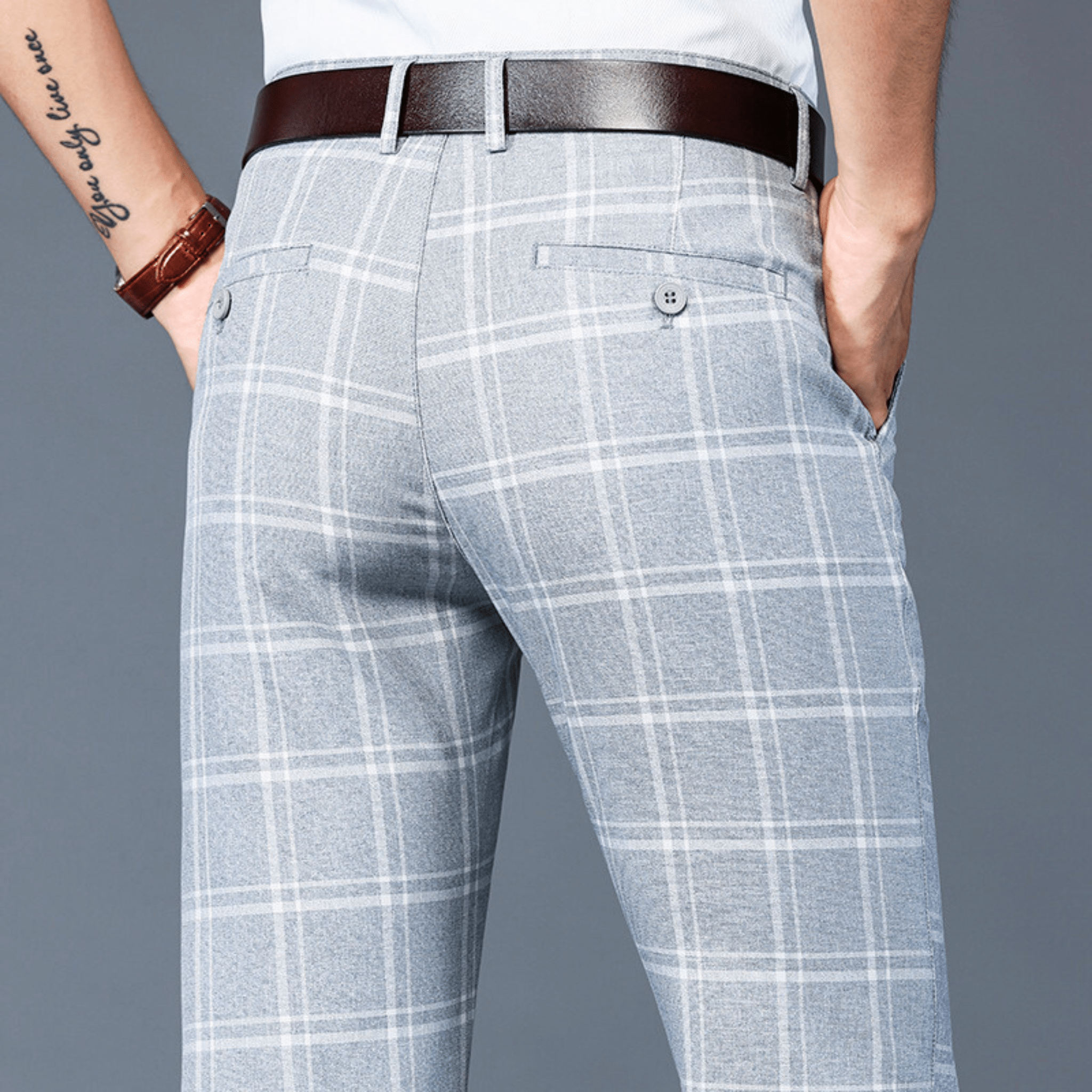Executive Plaid Straight-Leg Pants