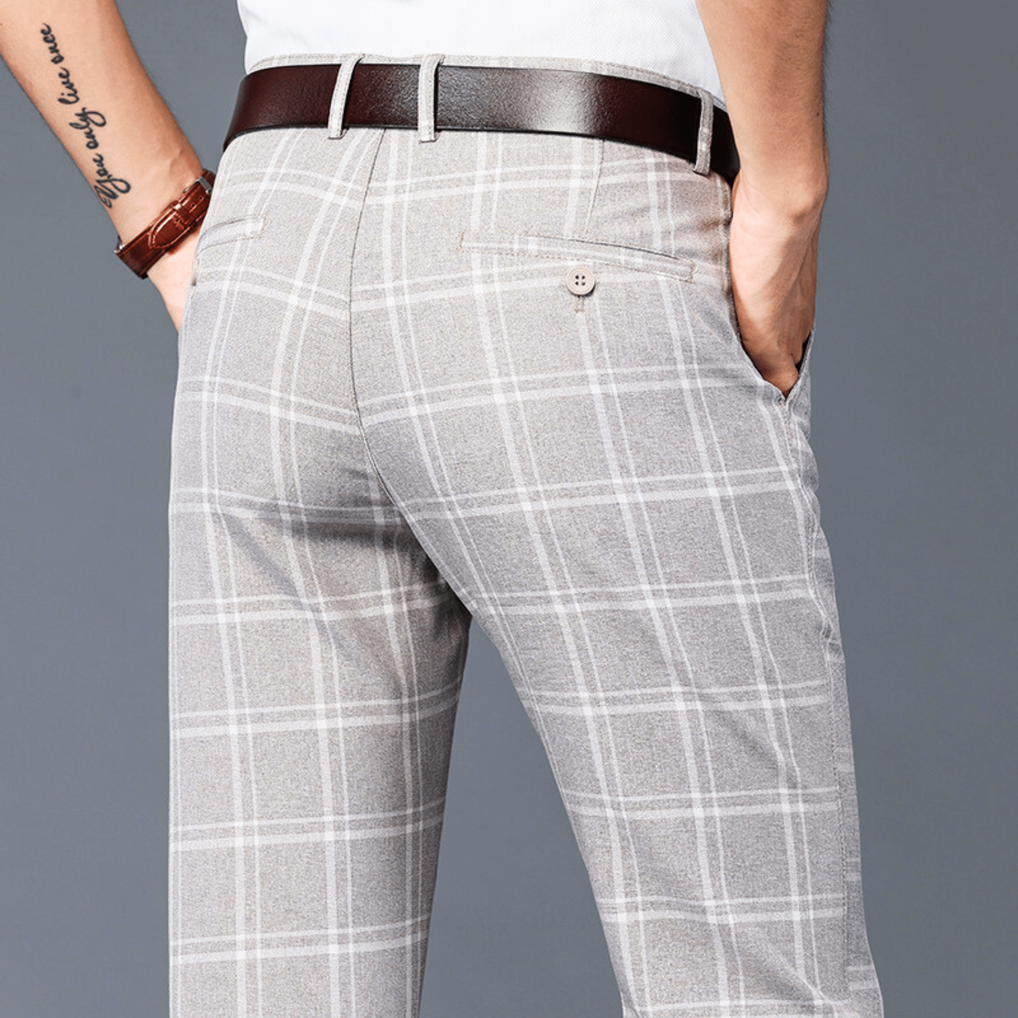 Executive Plaid Straight-Leg Pants