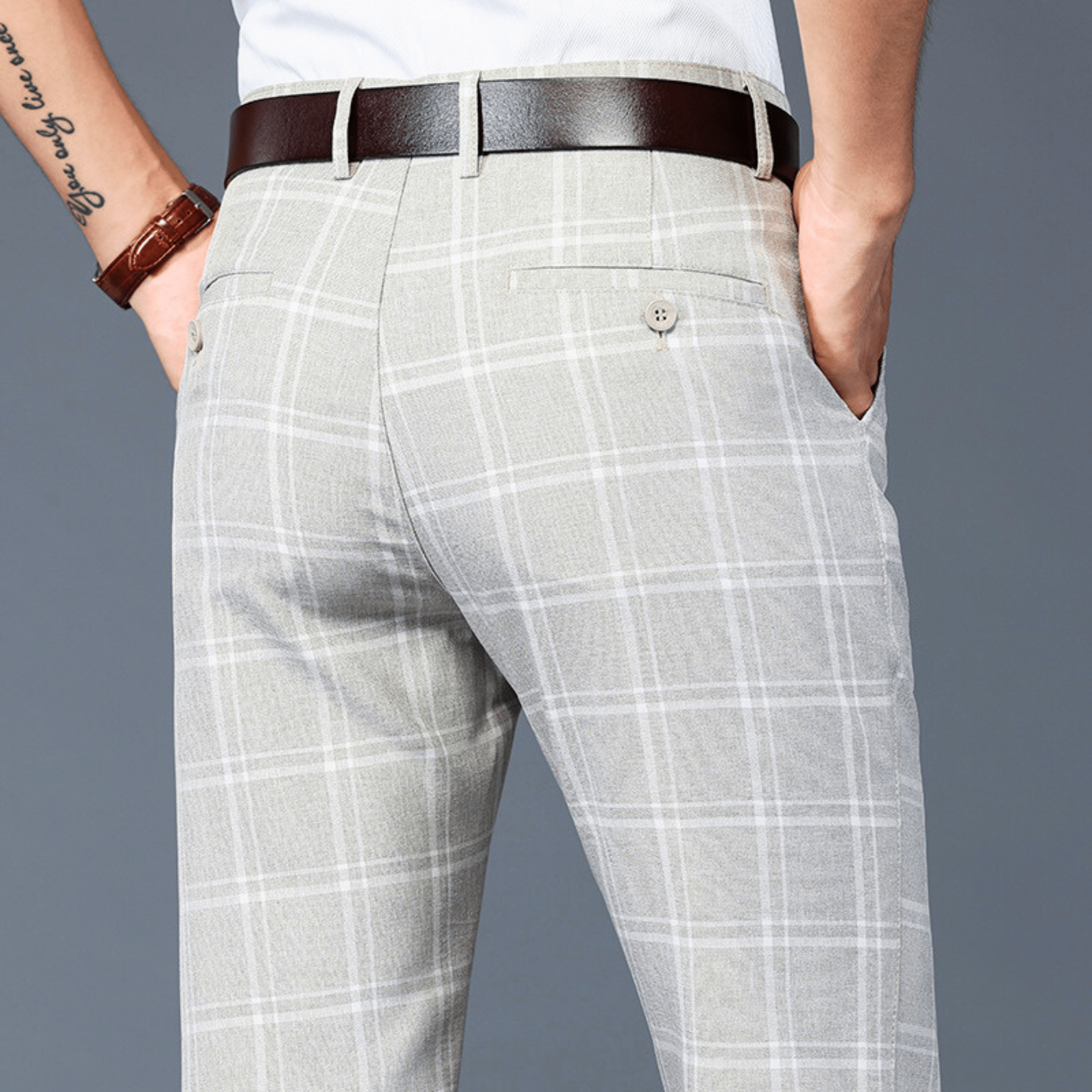 Executive Plaid Straight-Leg Pants