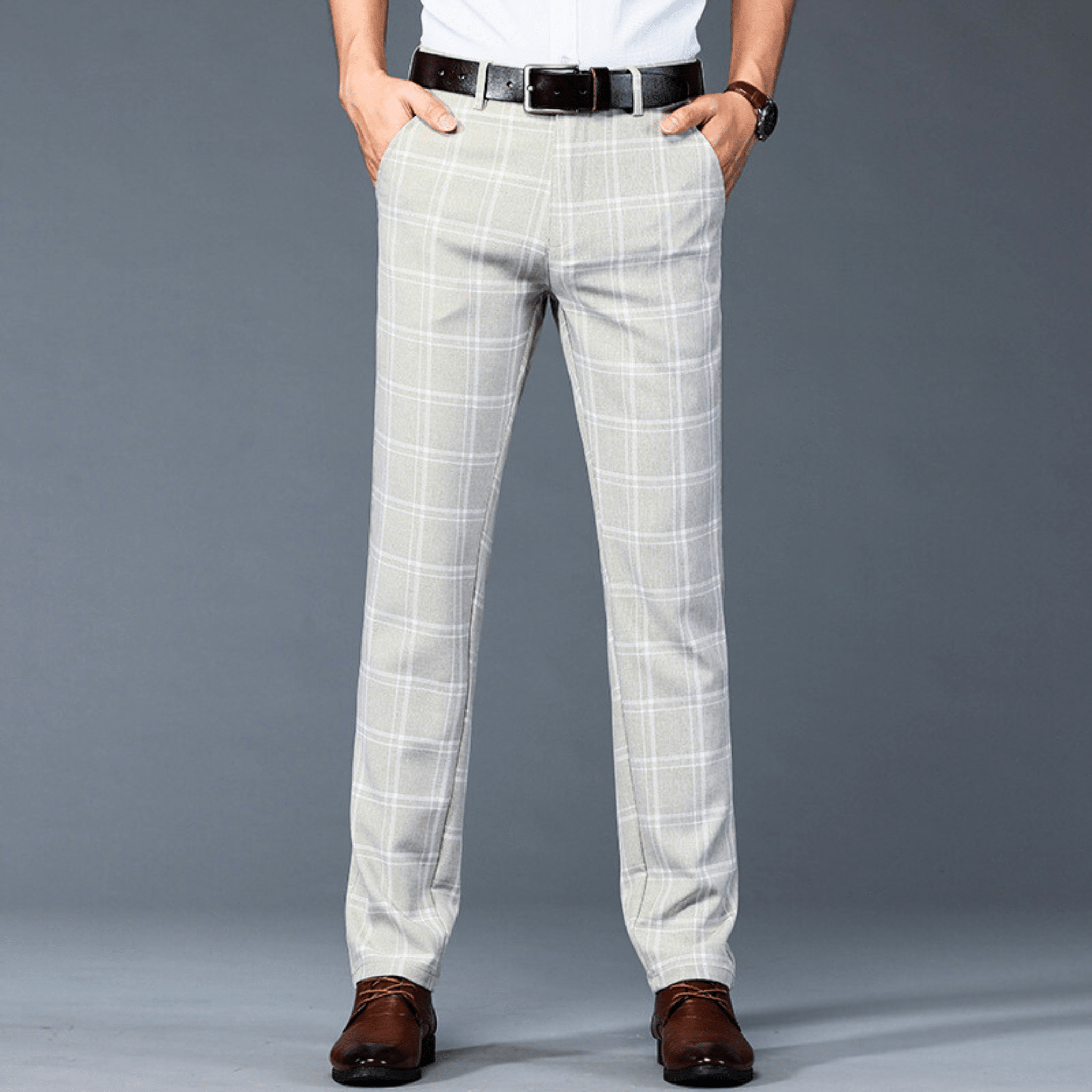 Executive Plaid Straight-Leg Pants