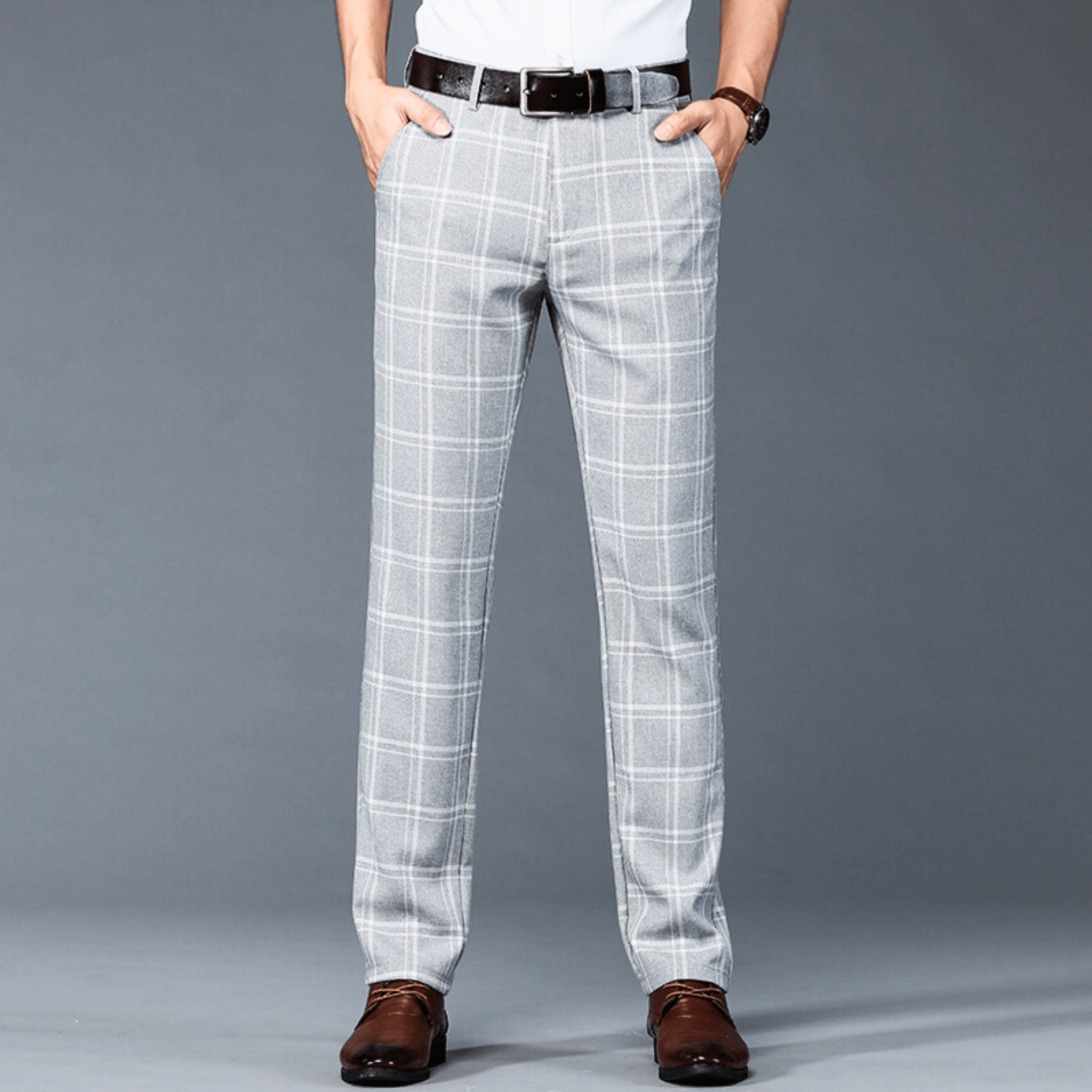 Executive Plaid Straight-Leg Pants