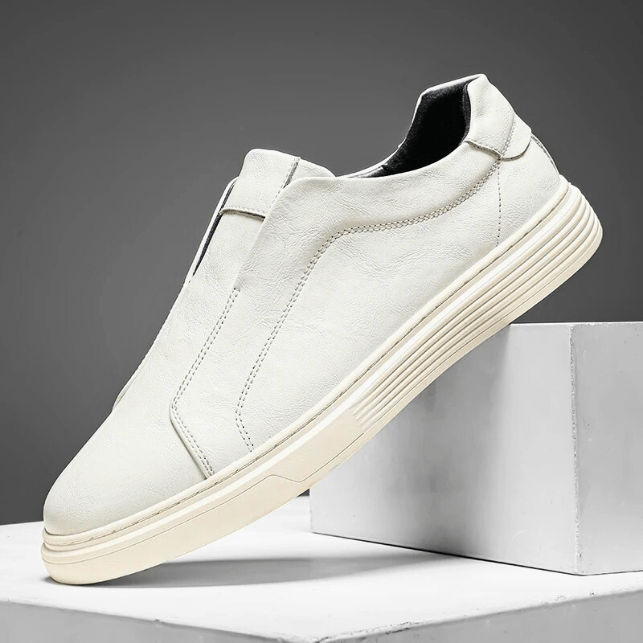 Genuine Leather Slip-On Sneakers