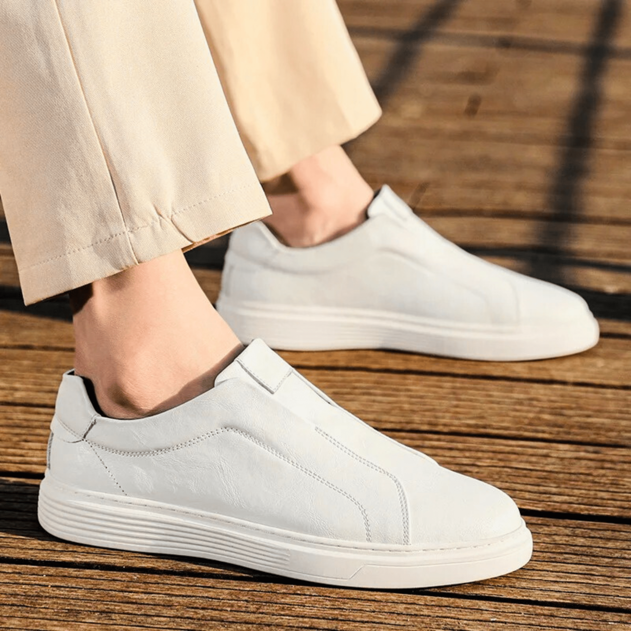 Genuine Leather Slip-On Sneakers