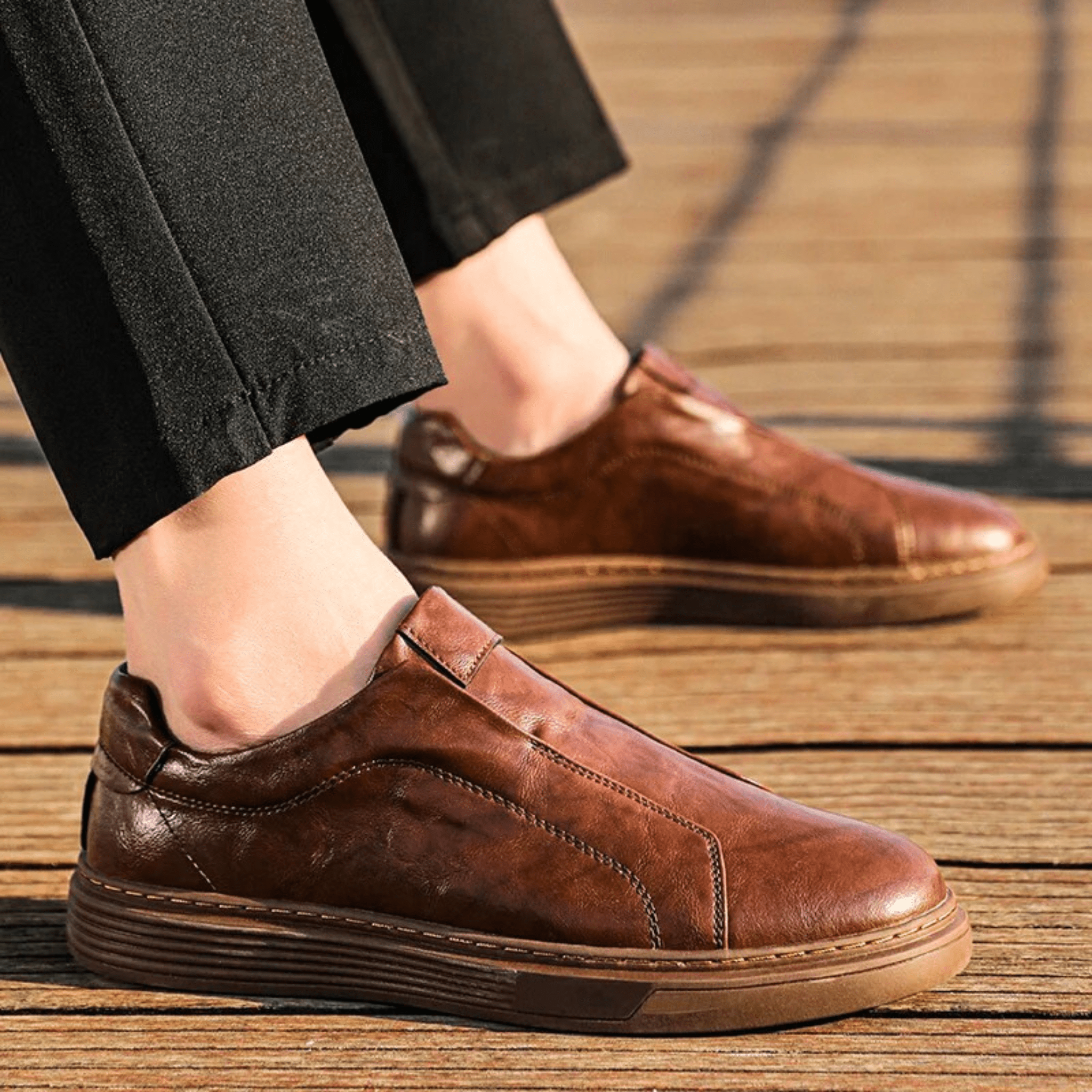 Genuine Leather Slip-On Sneakers