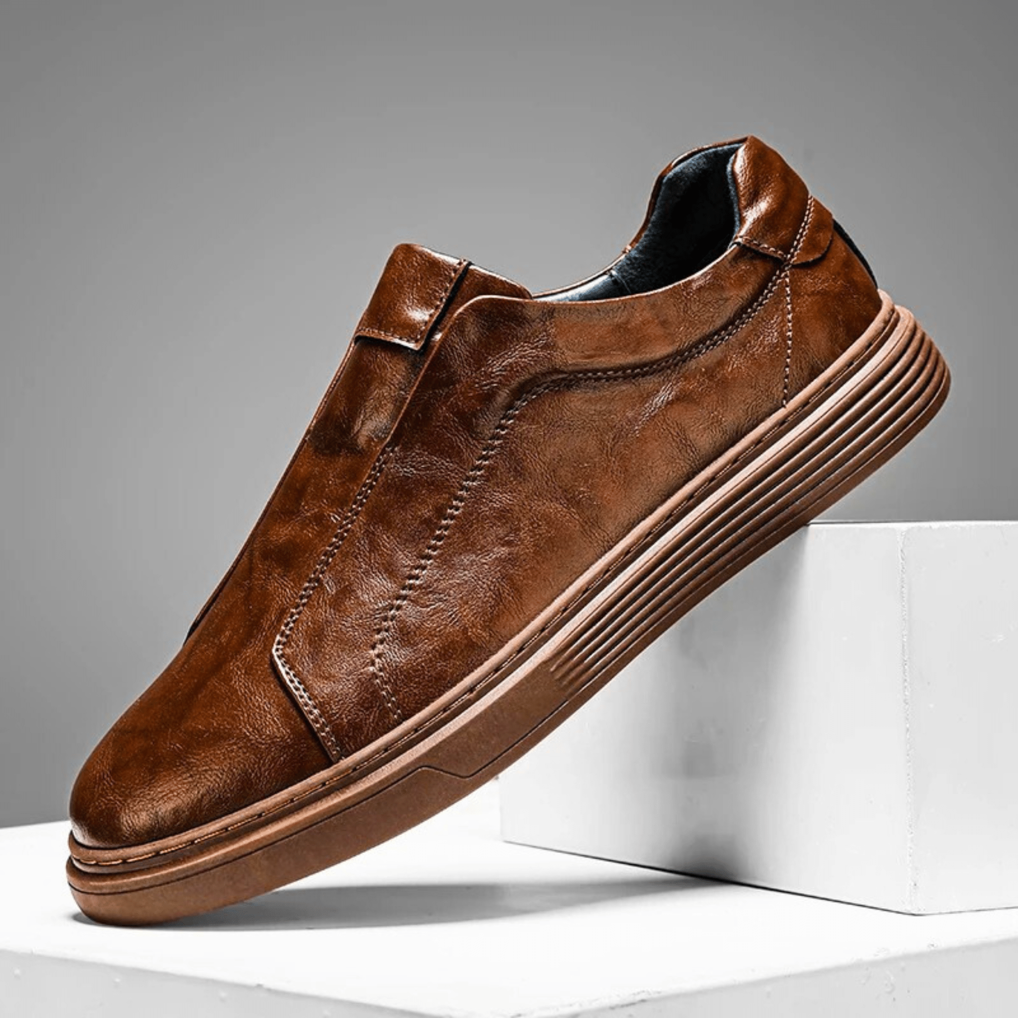 Genuine Leather Slip-On Sneakers