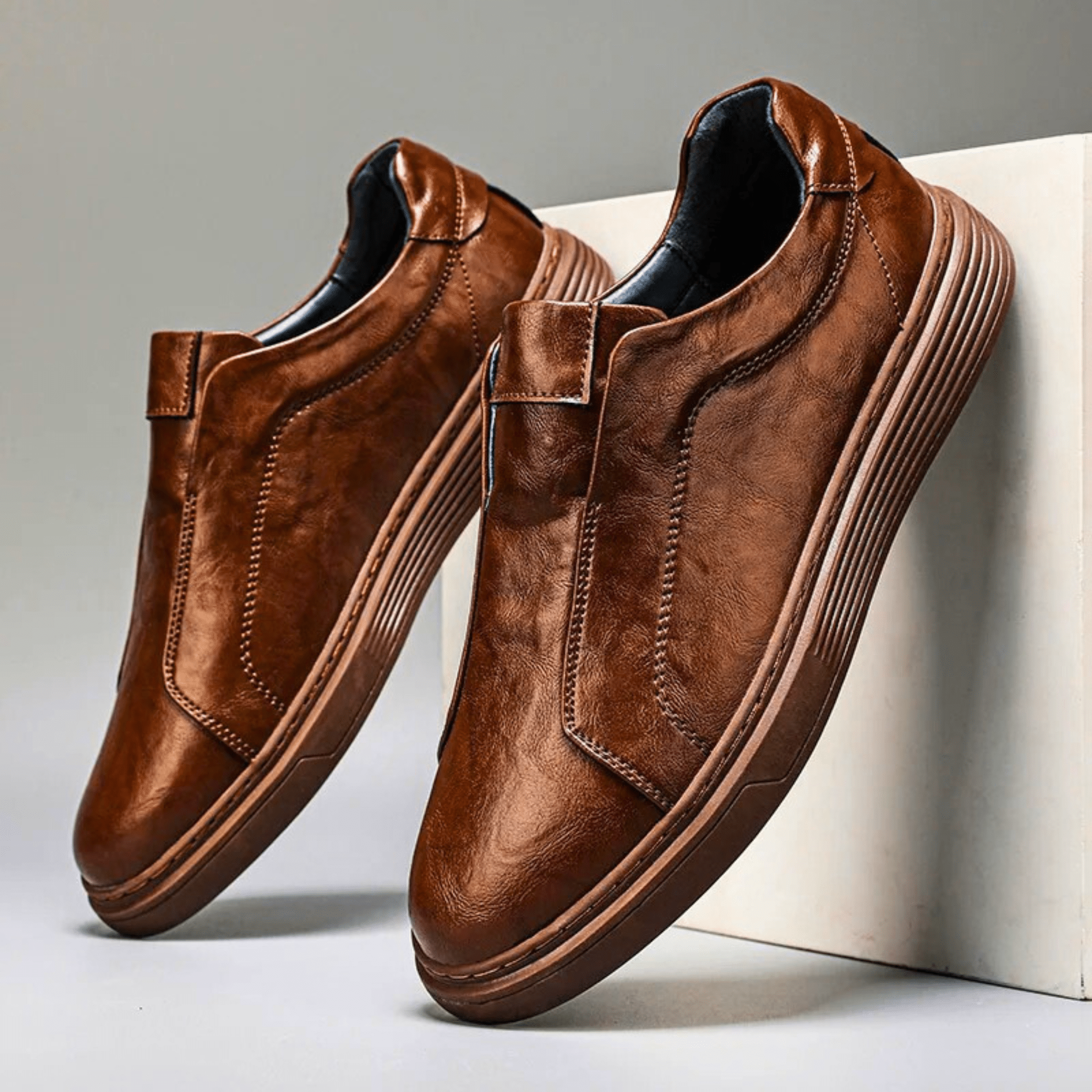 Genuine Leather Slip-On Sneakers