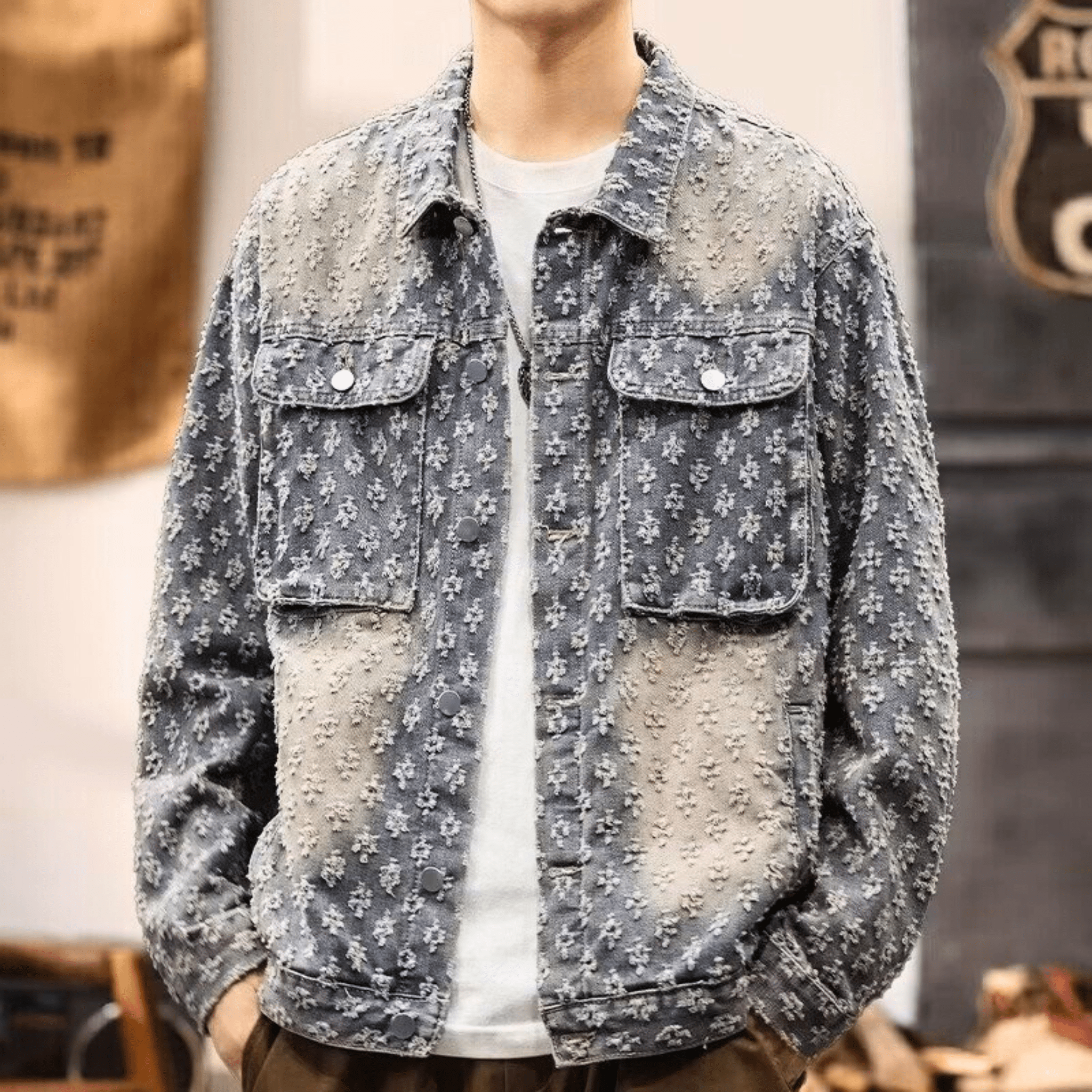 Jacquard Mist Denim Jacket