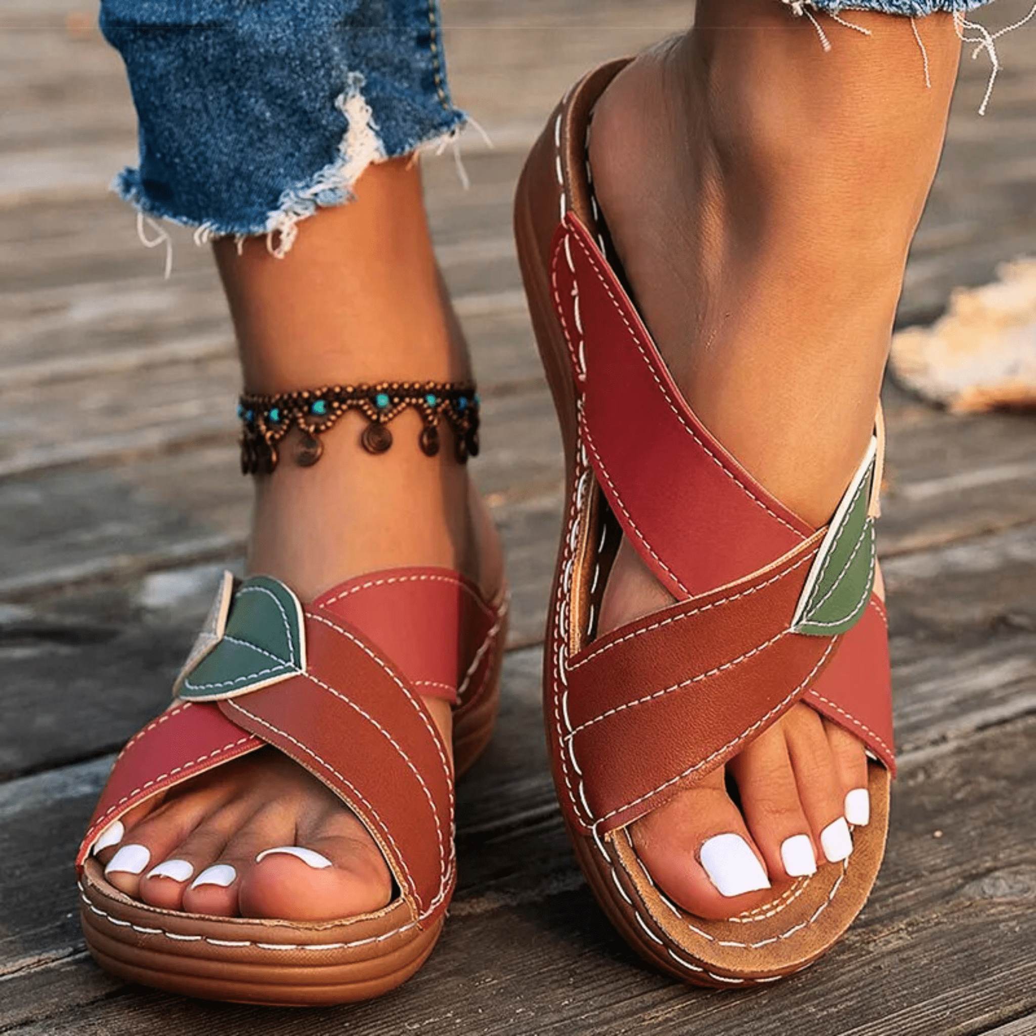 Retro Leather Wedge Sandals