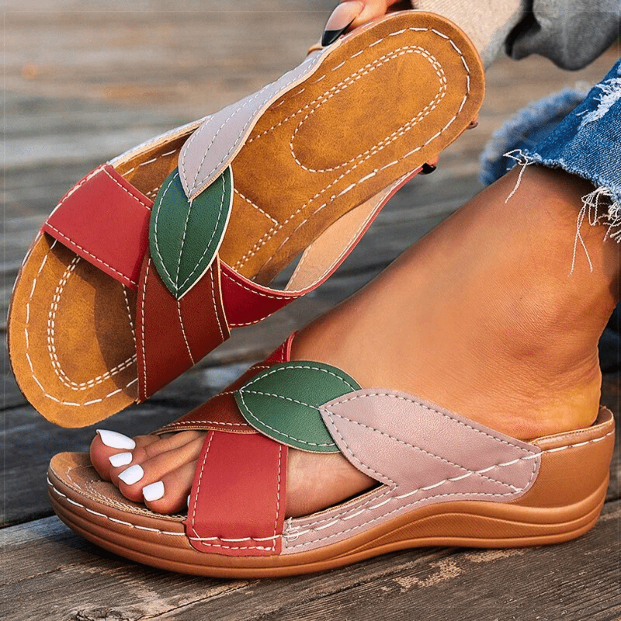 Retro Leather Wedge Sandals