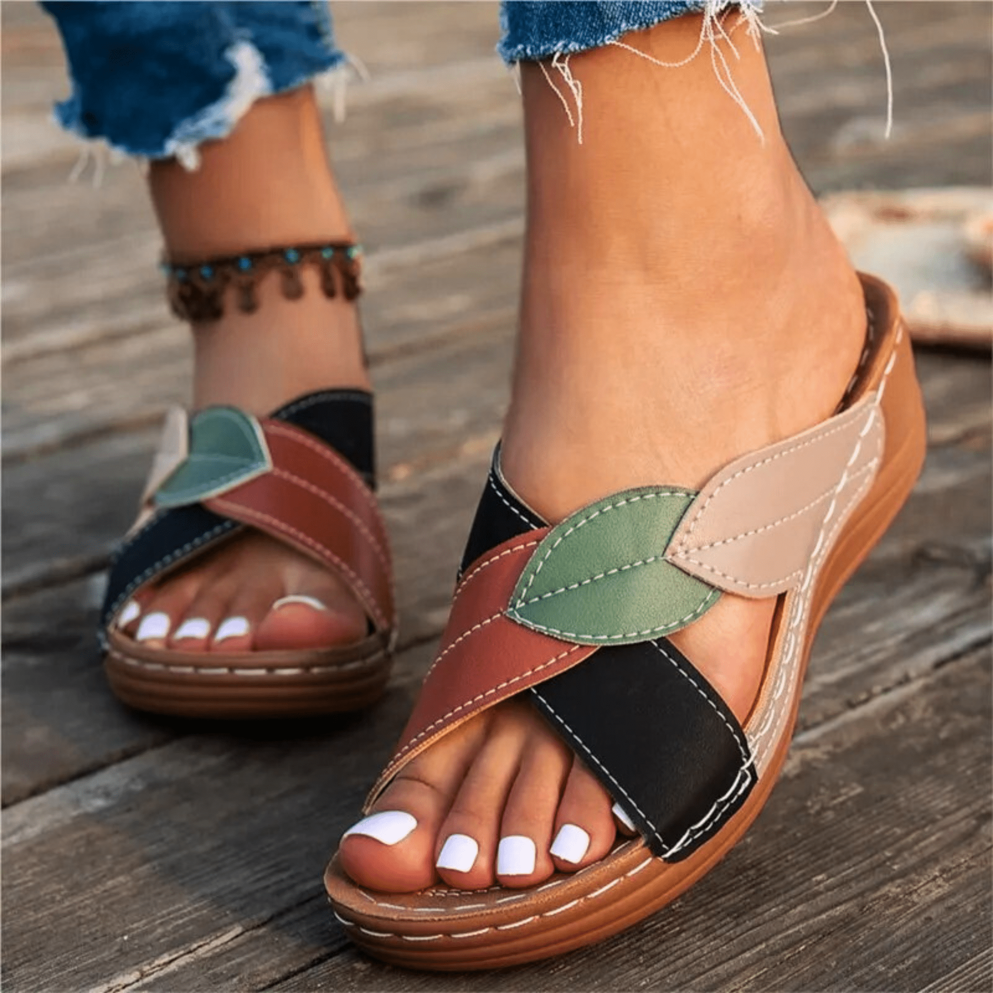Retro Leather Wedge Sandals