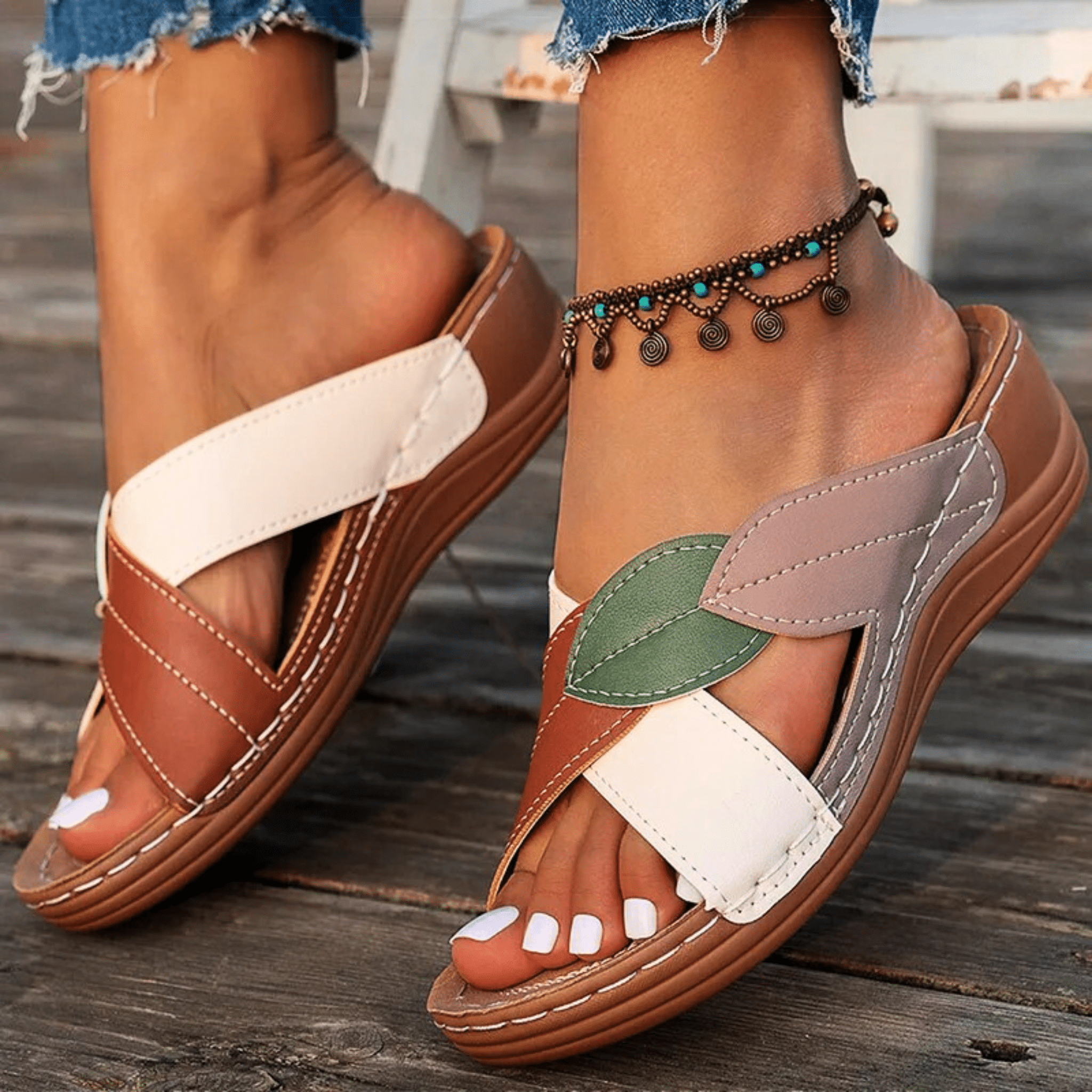 Retro Leather Wedge Sandals
