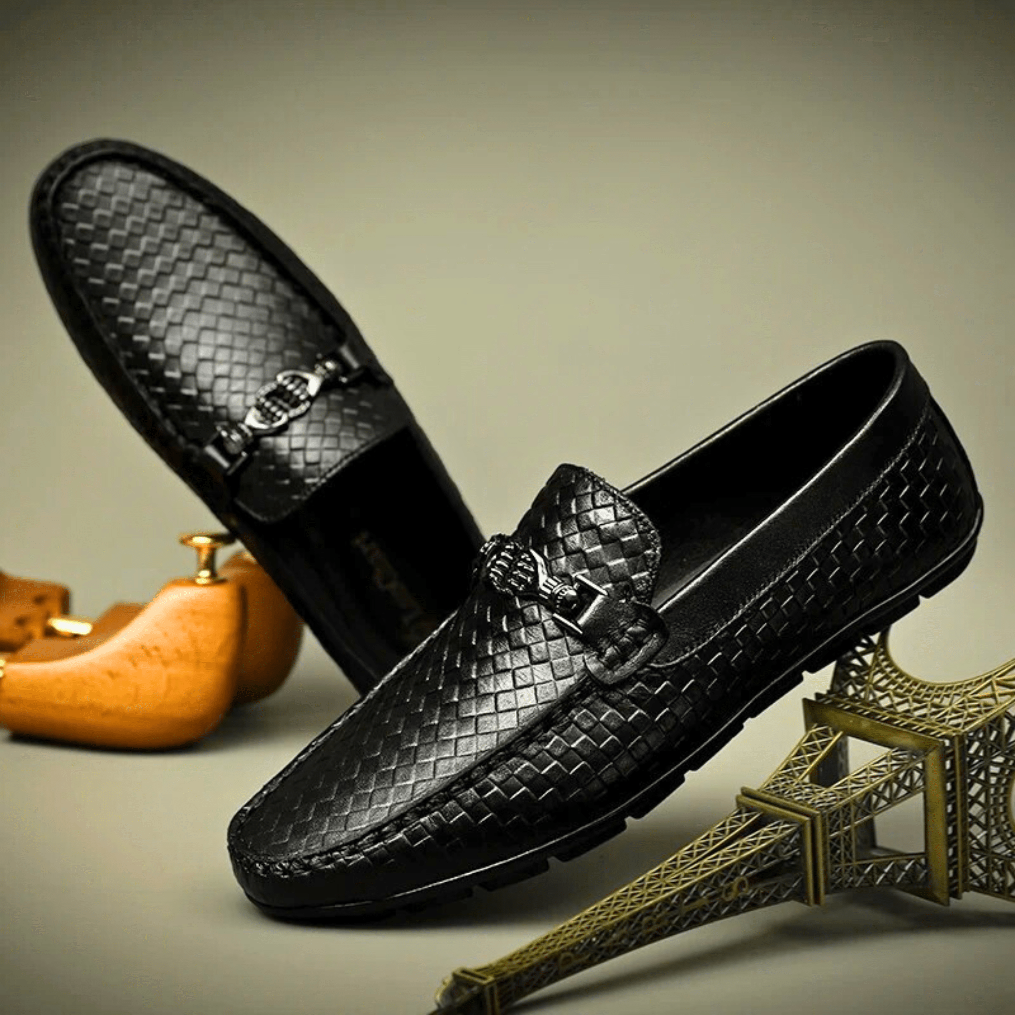 Weave Genuine Leather Loafers