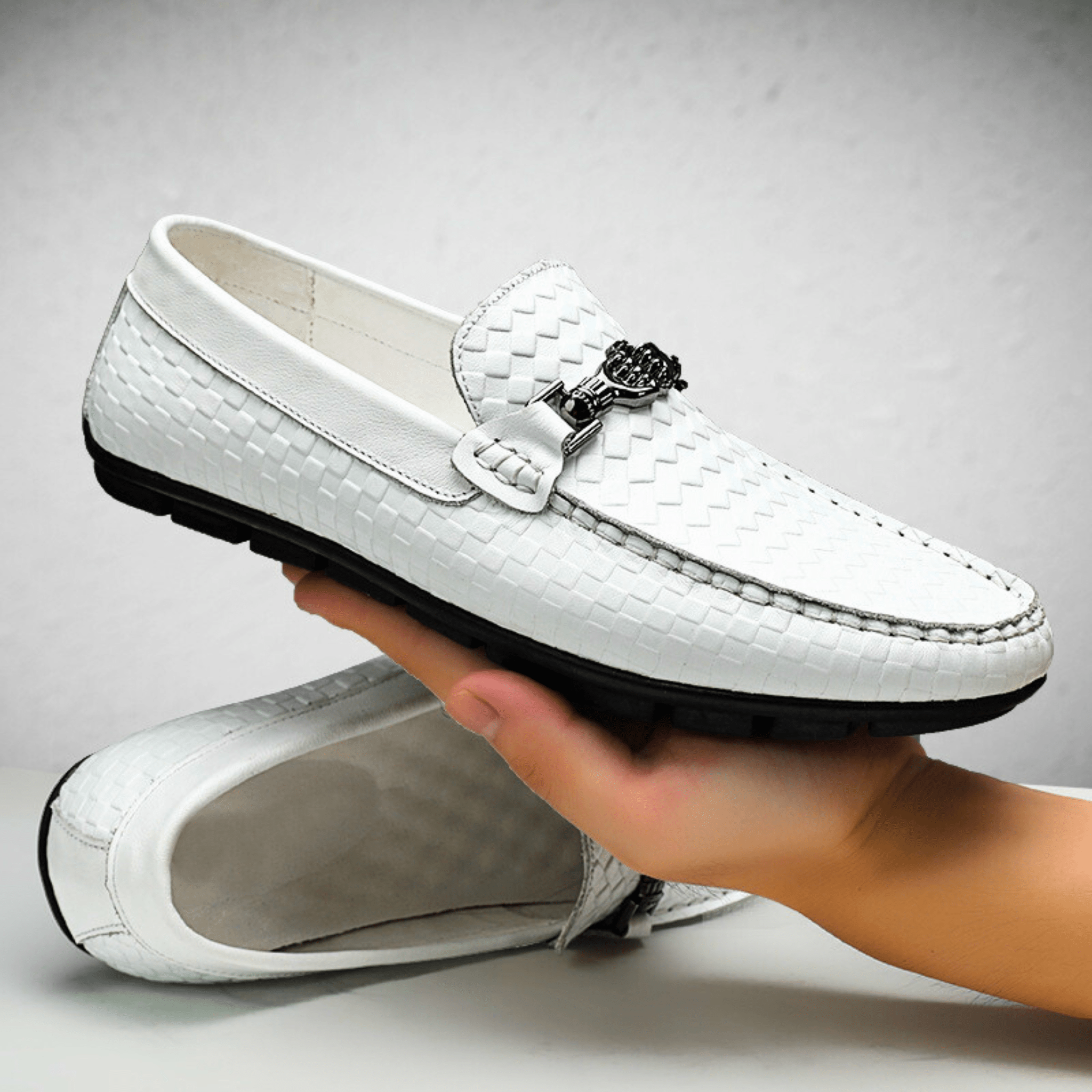 Weave Genuine Leather Loafers