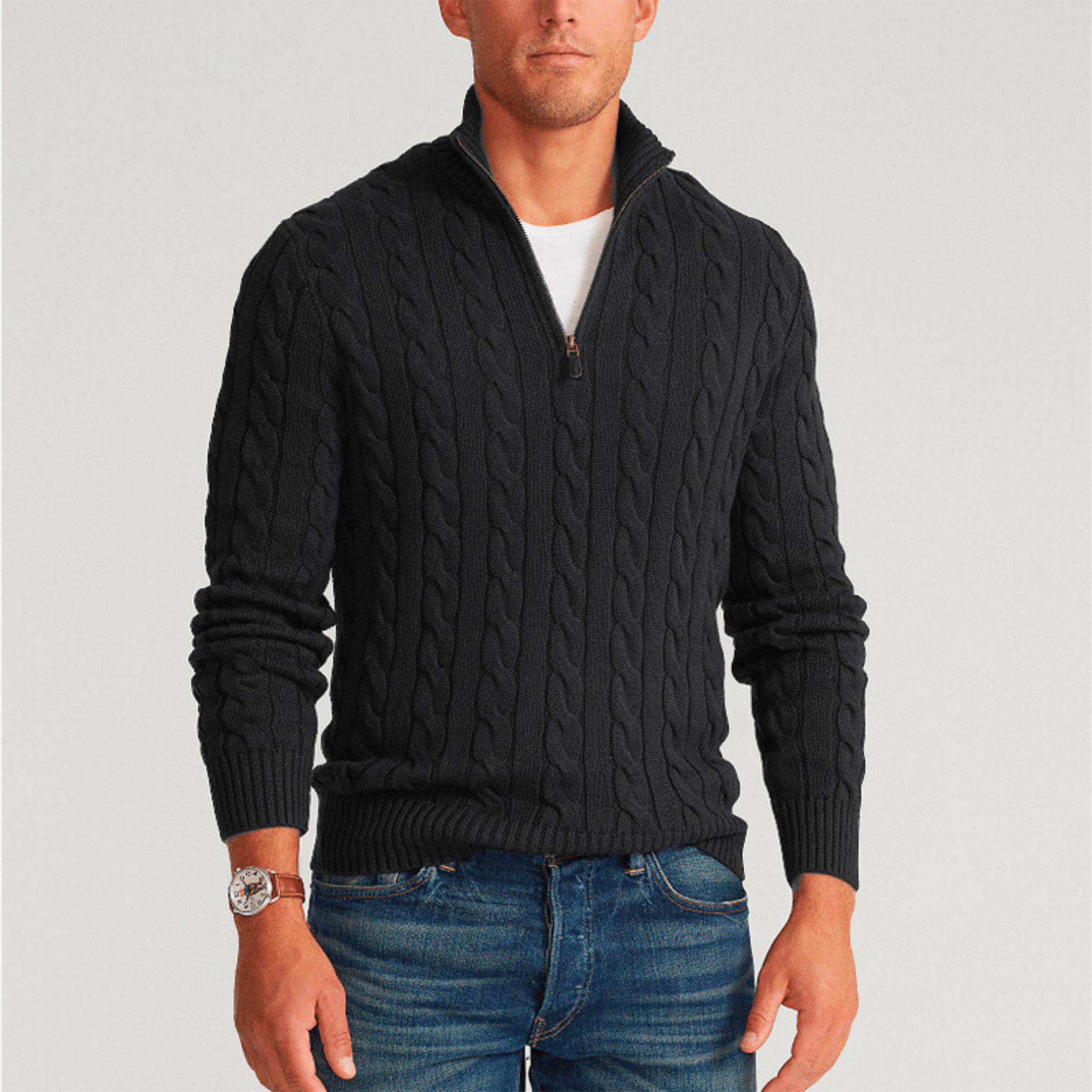 CableKnit Quarter-Zip Sweater