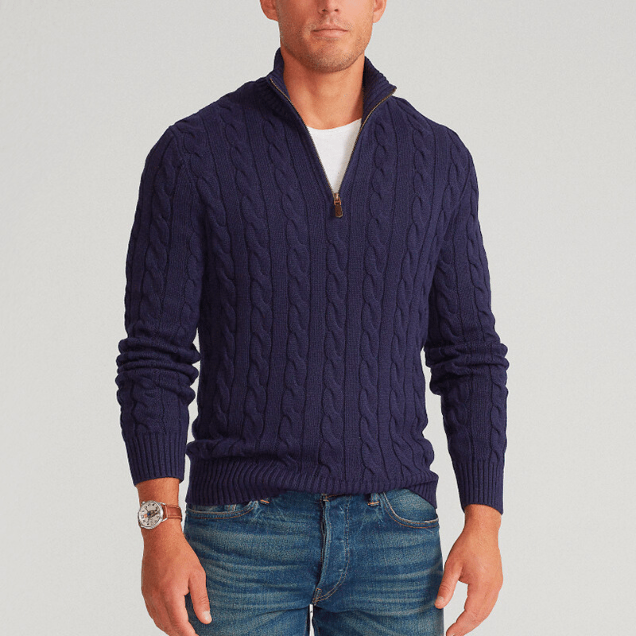 CableKnit Quarter-Zip Sweater